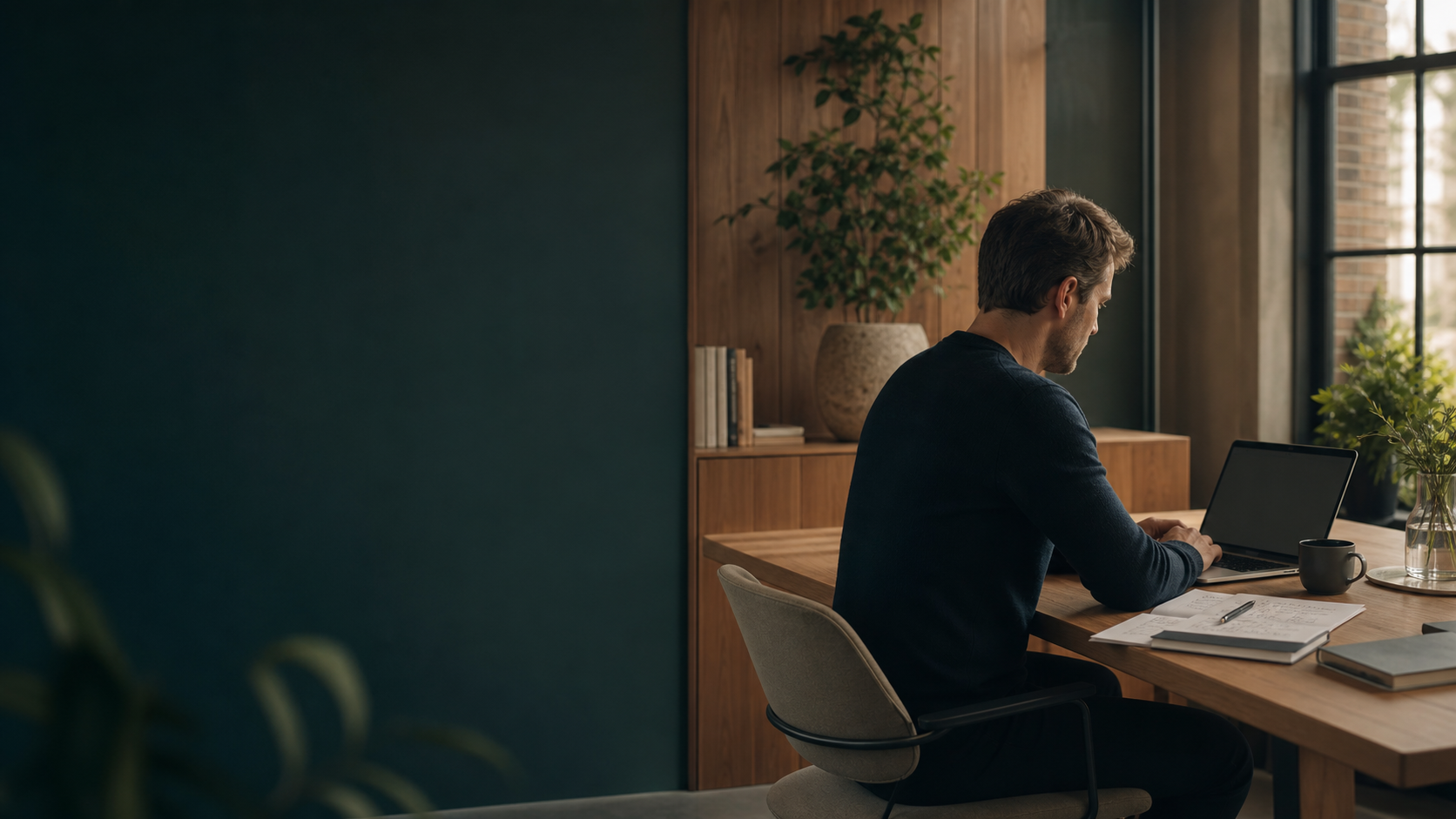 Iemand werkt met software aan een bureau